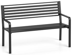 Banco de ripas moderno com braços curvos e encosto minimalista, banco de pátio de metal de 128 cm, preto
