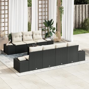 vidaXL Conjunto de Sofá de Jardim de 8 Peças com Almofadas Preto Polirratã