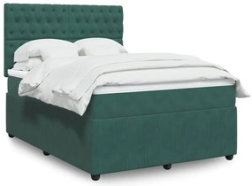 vidaXL Cama com molas/colchão 140x190 cm veludo verde-escuro