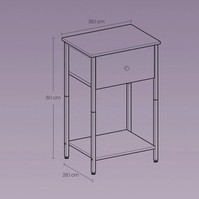Mesa de apoio, mesa de cabeceira, com prateleira e gaveta em tecido 28,1 x 38,1 x 61,1 cm branco