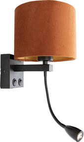 Wandlamp zwart met flexarm en kap oranje met gouden binnenkant 18cm - Brescia Combi