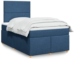 Cama boxspring com colchão 120x190 cm tecido azul