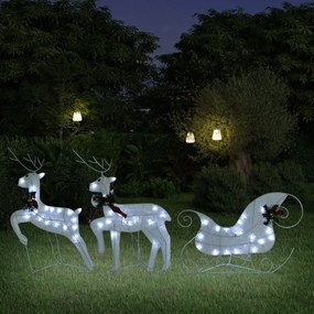 342682 vidaXL Decoração de Natal renas/trenó p/ exterior 60 luzes LED branco