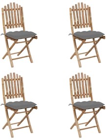 5 pcs conj. de jantar dobrável c/ almofadões p/ exterior bambu