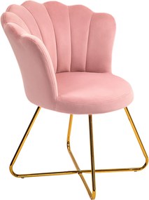 Cadeira de Toucador em forma de concha 69 x 64 x 80 cm, poltrona em veludo, poltrona de sala com pés em aço, rosa