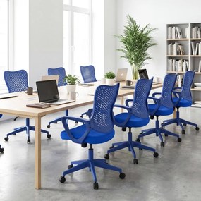 Cadeira de escritório ergonómica com braços, almofada acolchoada e encosto respirável, modelo «Borboleta», para estudar e trabalhar, azul