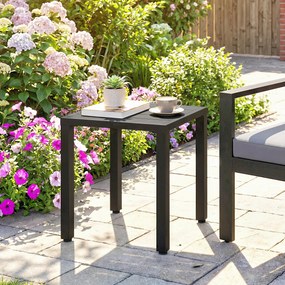 Mesa de jardim quadrada 45 C x 45 P x 45,5 A cm, mesa de terraço, estrutura em metal, para interior e exterior, para varanda, alpendre, pátio, preta