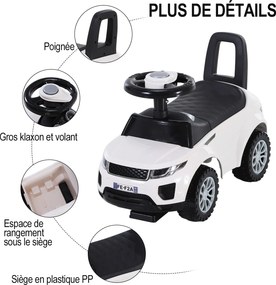 Carro de brincar para empurrar, com buzina para bebés branco