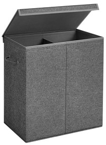 Cesto para roupa suja SONGMICS 142L, cesto para roupa suja, cesto para roupa suja com 2 compartimentos, tampa magnética e alças, dobrável, com forro removível, tecido com aparência de linho, cinza escuro LCB002G02