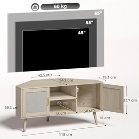 Móvel TV de Canto, 115 x 54,2 x 56,2 cm, Para Televisores até 65 Polegadas, Cor Carvalho