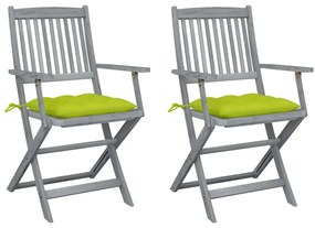vidaXL Cadeiras exterior dobráveis c/ almofadões 2 pcs acácia maciça