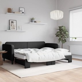 vidaXL Sofá-cama com gavetão e colchões 90x190 cm tecido preto