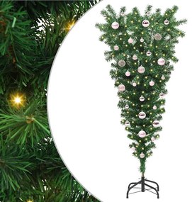 vidaXL Árvore de Natal Artificial Pré-iluminada de Cabeça para Baixo com Conjunto de Bolas