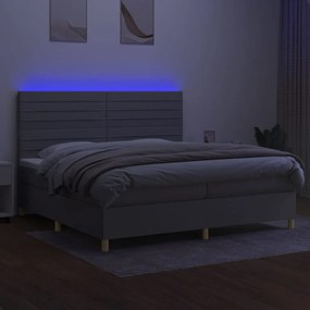 Cama box spring c/ colchão e LED 200x200 cm tecido cinza-claro