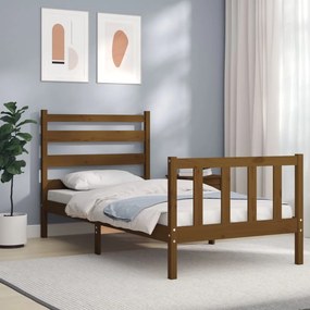 Estrutura cama cabeceira 100x200cm madeira maciça castanho-mel