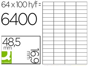 Etiqueta Adesiva Q-connect kf11207 Formato 48,5x16,9 mm Fotocopiadora a Laser e Tinteiro Caixa com 100 Folhas Din A4