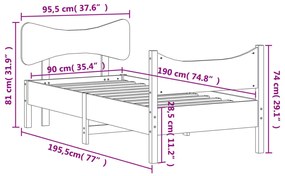 Estrutura cama c/ cabeceira 90x190 cm pinho maciço castanho-mel