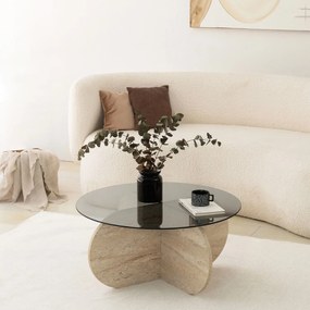 Mesa de Café Bubble – Travertino Fumado – Diâmetro: 75cm, Altura: 35cm