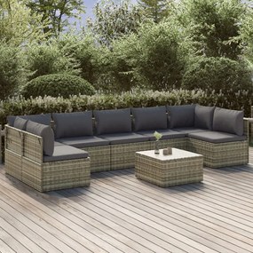vidaXL 8 pcs conjunto lounge de jardim c/ almofadões vime PE cinzento