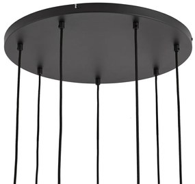 Candeeiro suspenso moderno preto com vidro branco redondo 7 luzes - Misty Moderno