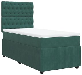 Cama com molas/colchão 90x190 cm veludo verde-escuro