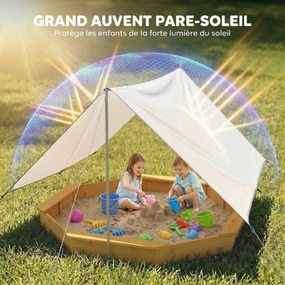 Caixa de areia crianças em madeira com toldo 214,5 x 214,5 x 22,5 cm, caixa de areia infantil para exterior com 4 bancos, forro no fundo, amarela