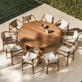 Conjunto De Mesa Redonda De 180 Cm Em Madeira De Acácia Danara E 10 Cadeiras De Jardim Em Madeira De Acácia Elmina Castanho Acácia - Sklum
