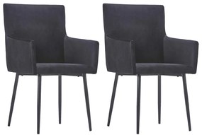 Cadeiras de jantar com apoio de braços 2 pcs veludo preto
