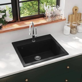 142954 vidaXL Lava-louça com 1 cuba granito preto