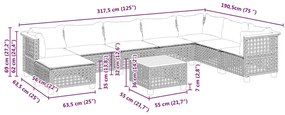 9 pcs conjunto de sofás p/ jardim com almofadões vime PE bege