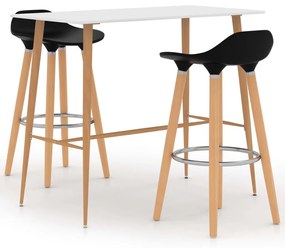 vidaXL 3 pcs conjunto de bar preto e branco