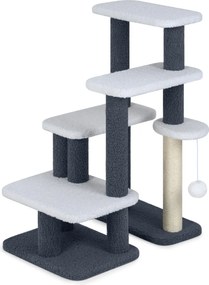 Escada para gatos e cães 62 x 41 x 77 cm,  2 em 1 com arranhador de juta e sisal, 3 plataformas e 4 degraus para camas altas, sofás e interiores cinza