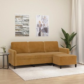 3153574 vidaXL Sofá de 3 lugares com apoio de pés 180 cm veludo castanho