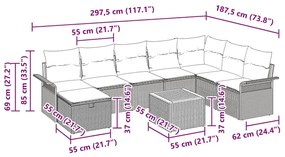Conjunto de Sofás para Jardim 9 peças com Almofadas Preto Rattan Polip