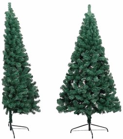 Meia árvore Natal artificial pré-iluminada c/ bolas verde