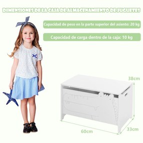 Caixa de brinquedos para crianças com dobradiça de segurança para o quarto das crianças 60 x 33 x 37,5 cm Branco