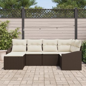 Conjunto de Jantar de Jardim 6 Peças com Almofadas Castanho em Rattan