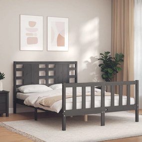 Estrutura de cama de casal c/ cabeceira madeira maciça cinzento