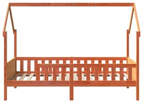 Cama infantil formato casa 90x190 cm pinho maciço castanho-mel