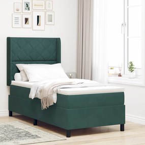 Cama Box Spring vidaXL com Colchão e LED Verde Escuro 90x200 cm Veludo
