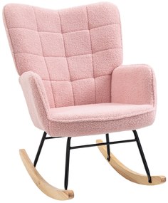Cadeira Baloiço em Borrego com Oscilação de 40° Pés de Madeira de Faia e Estrutura de Aço 71x92x101 cm Rosa