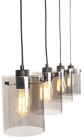 Candeeiro de suspensão de design preto com vidro fumê 4 luzes - Dome Design