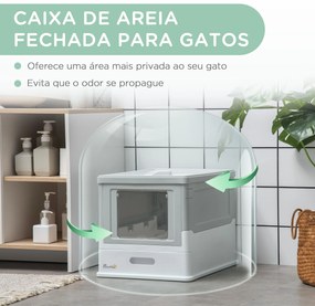 Caixa de Areia para Gatos Dobrável Caixa de Areia para Gatos Fechada com Bandeja Removível e Pá 47,5x35,5x36,7cm Cinza