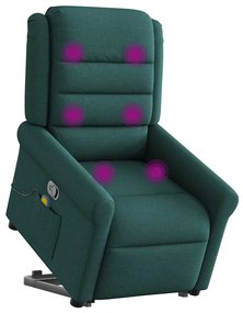 Poltrona reclinável elevatória de massagens tecido verde-escuro