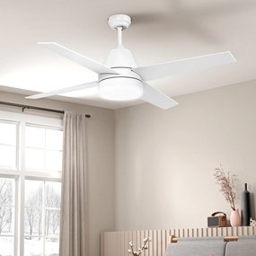 Ventoinha de Teto com Luz 46W Ø129 cm com 4 Lâminas Reversíveis Controlo Remoto 6 Velocidades e Temporizador Branco