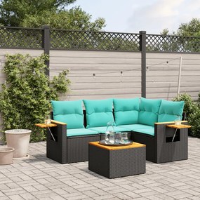 5 pcs conjunto de sofás p/ jardim c/ almofadões vime PE preto