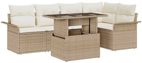 Conjunto de Sofá de Jardim vidaXL 6 Peças com Almofadas Bege Polirattan
