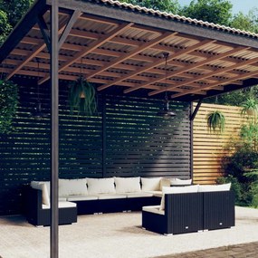 vidaXL 9 pcs conjunto lounge de jardim c/ almofadões vime PE preto