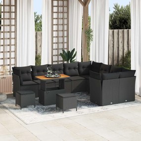 vidaXL Conjunto de Sofá de Jardim 12 pcs Preto vime PE