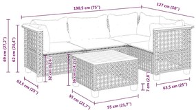 5 pcs conjunto de sofás p/ jardim com almofadões vime PE bege
